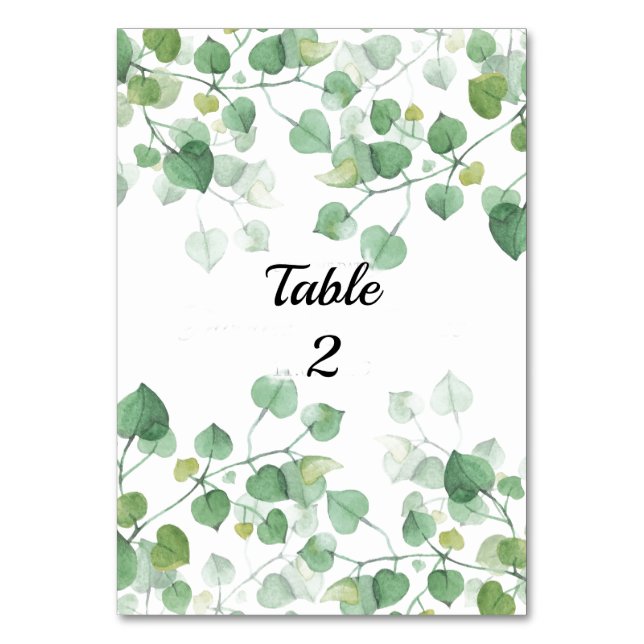 Wedding Watercolor Leaves Table Number (Front)