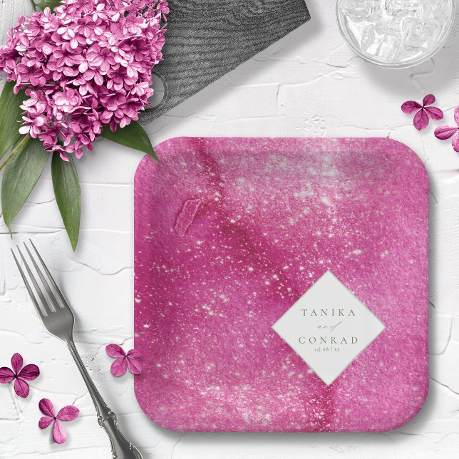 Wedding Watercolor Names Fuchsia ID954 Paper Plate (Creator Uploaded)