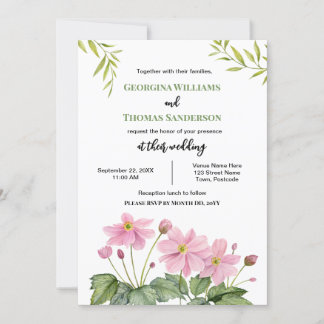 Wedding Watercolor Pink Japanese Anemone Invitation