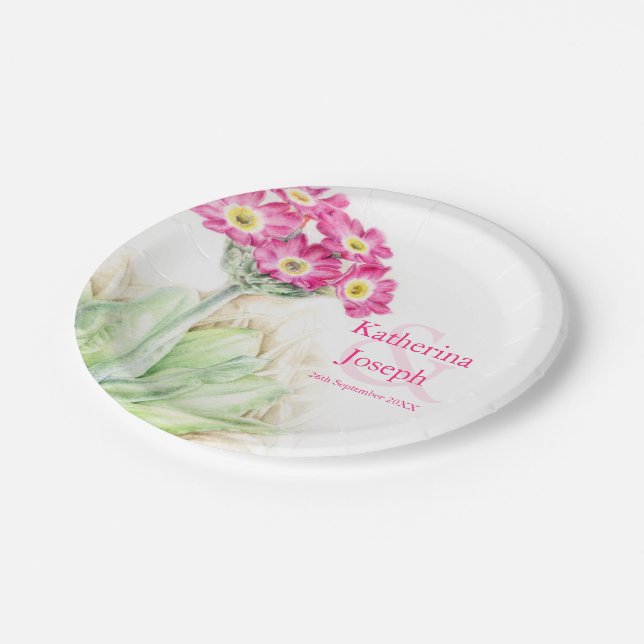 Wedding watercolor primula custom paper plate (Angled)