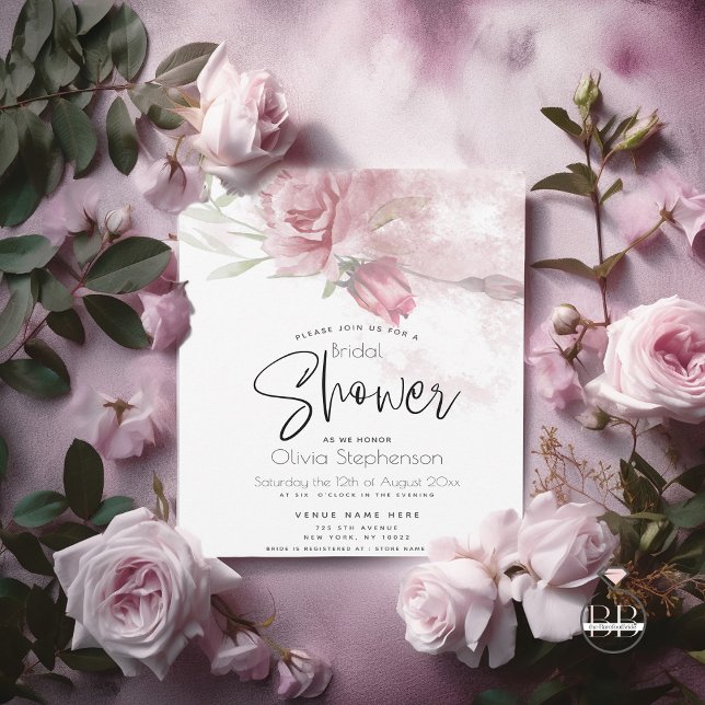 Wedding | Watercolor Rustic Dusty Pink Roses Invitation (Romantic watercolor cottage roses in dusty pink for that perfect garden shower.)