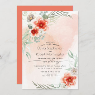 Wedding    Watercolor Scarlet Flame Floral Invitation