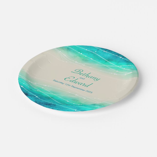 Wedding watercolor sea sand custom paper plate (Angled)