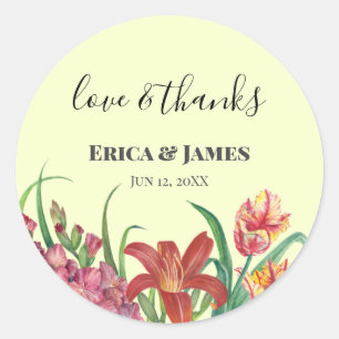 Wedding Watercolor Warm Gladioli Tulips Lily Favou Classic Round Sticker