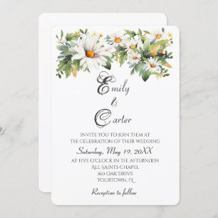 Wedding Watercolor White Daisies Invitation