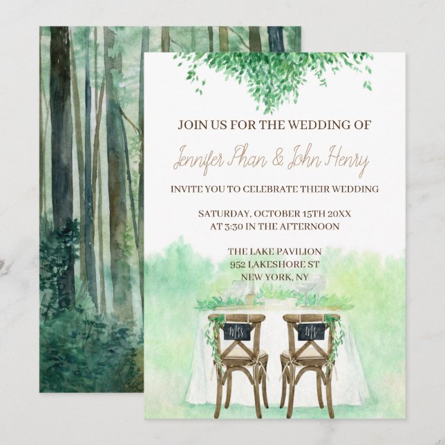 Wedding Watercolor with a rustic style Invitation (Front/Back)
