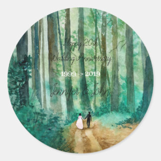 Wedding Watercolor woodland landscape Classic Round Sticker