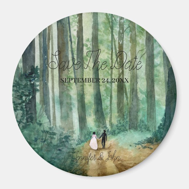 Wedding Watercolor woodland landscape Magnet (Front)