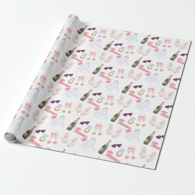 Wedding Watercolor Wrapping Paper (Unrolled)