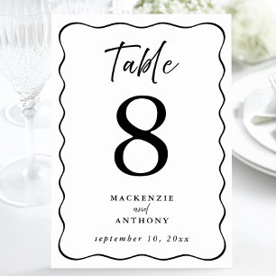 Wedding Wavy Frame Handwritten Script Black Table Number