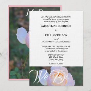 Wedding We Do Monogram Pastel Pink Rose  Invitation
