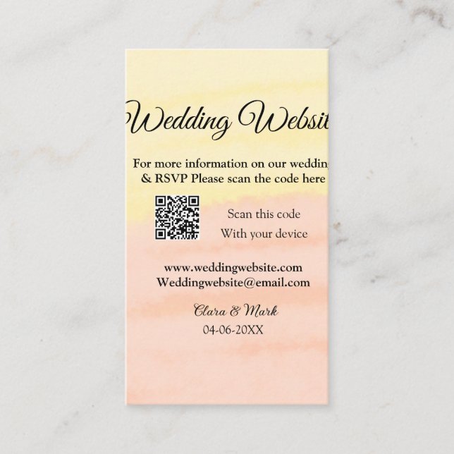 Wedding website add Q R code scan add name date ye Business Card (Front)