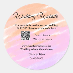 Wedding website add Q R code scan add name date ye Classic Round Sticker