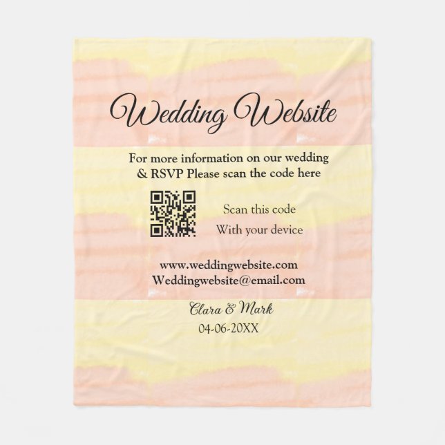 Wedding website add Q R code scan add name date ye Fleece Blanket (Front)