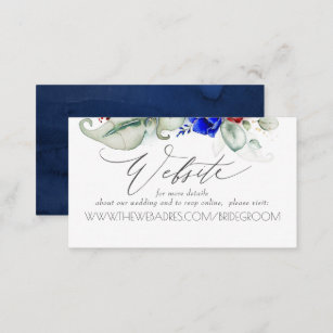 Wedding Website Burgundy and Navy Blue Floral Business Card