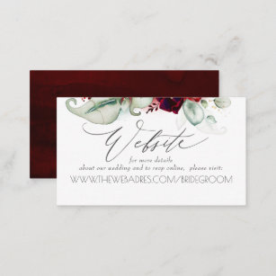 Wedding Website Burgundy Red Floral Business Card