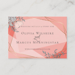 Wedding Website Card Coral Floral Gold Frame