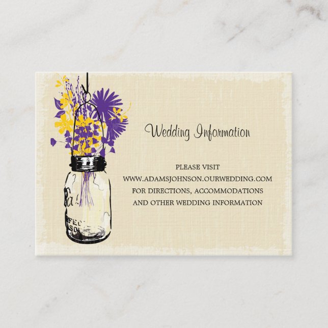 Wedding Website Card Mason Jar Wildflowers (Front)