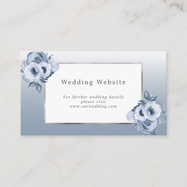 Wedding website details dusty blue florals white enclosure card (Front)