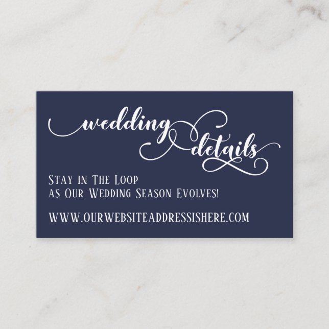 Wedding Website Details in Elaborate Script, Navy Enclosure Card (Front)