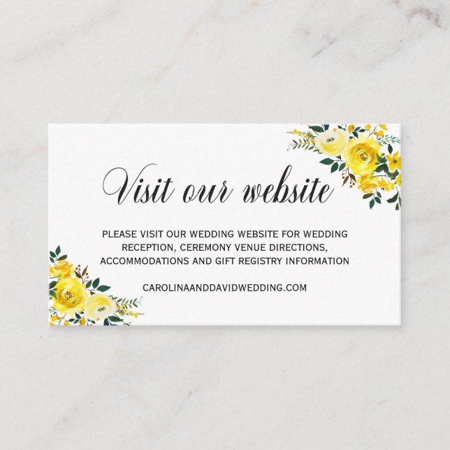 Wedding Website Details Yellow Floral Enclosure Card (Front)