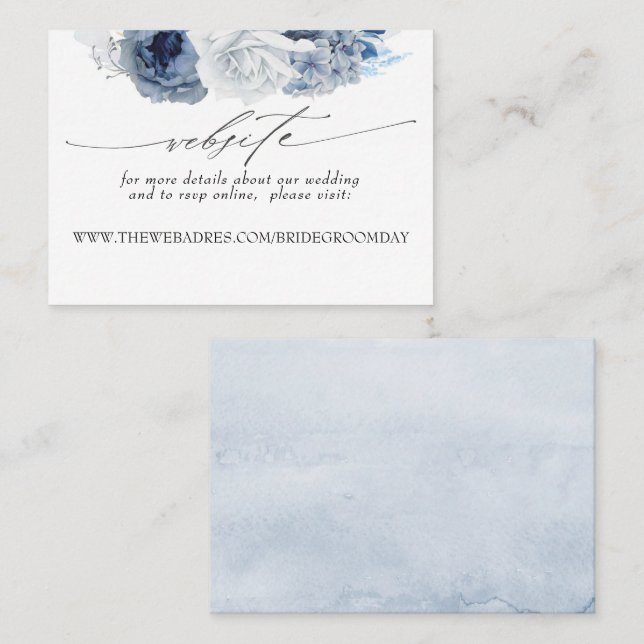 Wedding Website Dusty Blue Flowers Business Card (Front/Back)