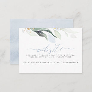 Wedding Website Dusty Blue Greenery Business Card