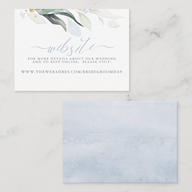 Wedding Website Dusty Blue Greenery Business Card (Front/Back)
