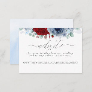 Wedding Website Dusty Blue Red Flowers Business Card