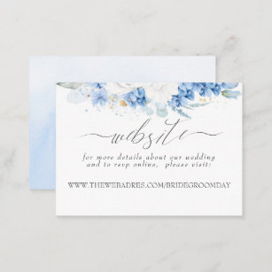 Wedding Website Dusty Blue White Flowers Business Card