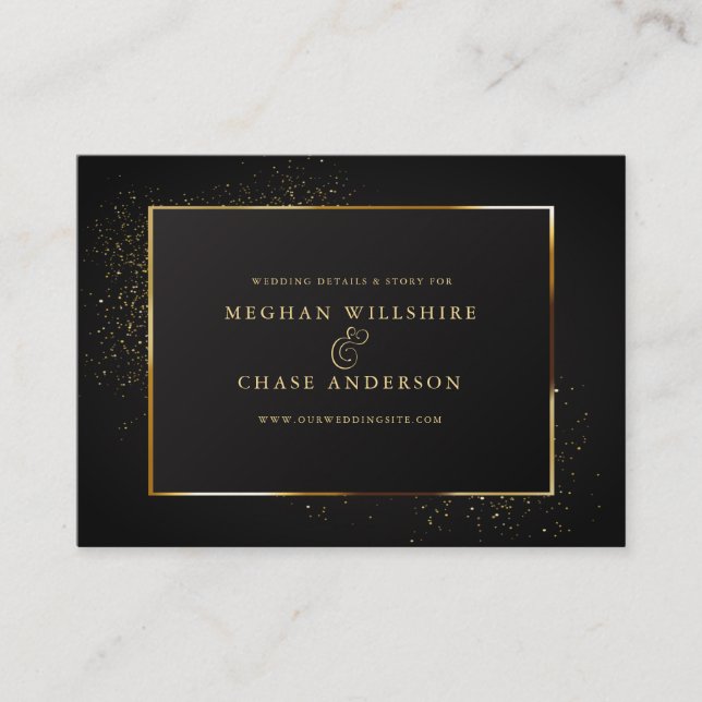 WEDDING WEBSITE | Elegant Black and Gold Glitter Business Card (Front)