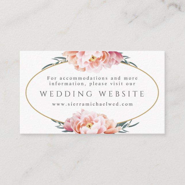 Wedding Website | Elegant Floral Blush Pink Peony Enclosure Card (Front)