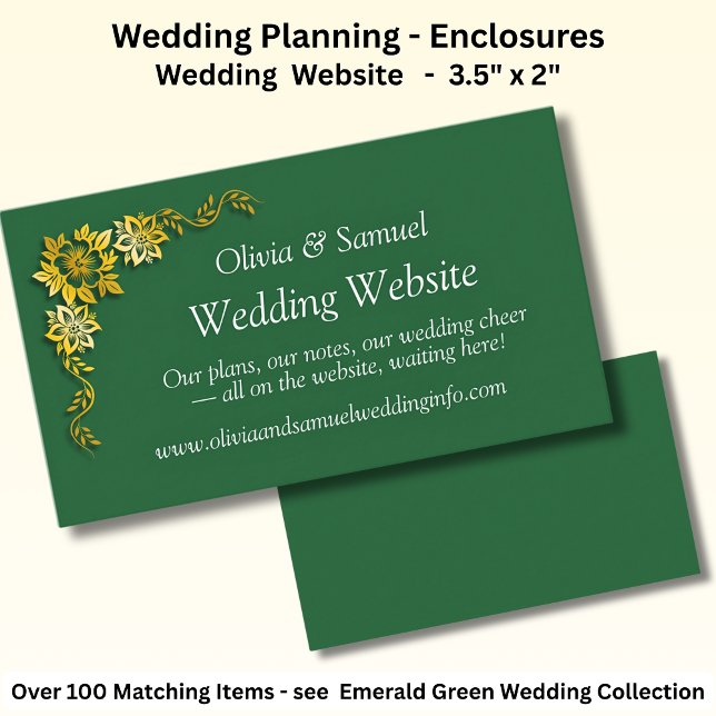 Wedding Website - Emerald Green & Gold Enclosure Card (Creator Uploaded)