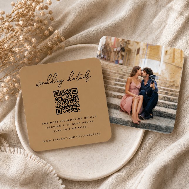 Wedding Website Enclosure Card | Gold QR Code RSVP (Direct guests seamlessly to your wedding website using this elegant QR code photo enclosure card)