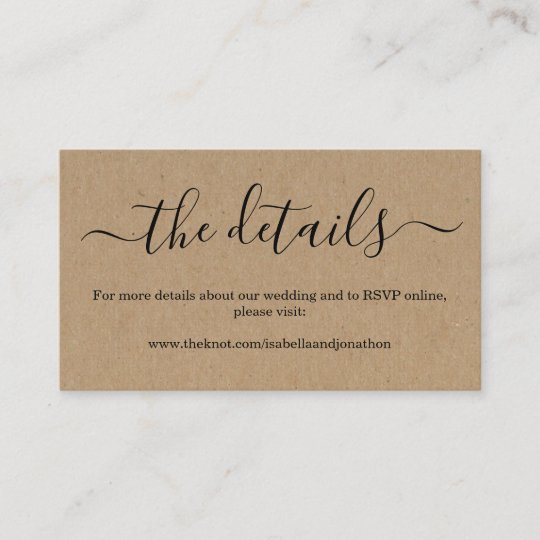 Wedding site Enclosure Card Rustic Kraft