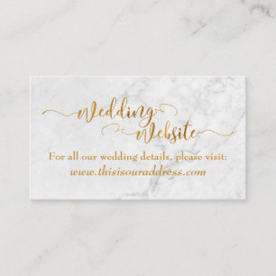 Wedding Website   Gold Foil Script & White Marble Enclosure Card