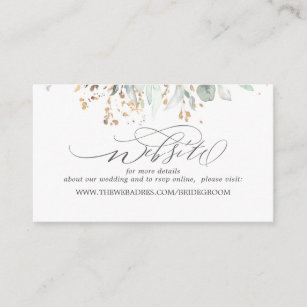 Wedding Website Gold Leaves Greenery Business Card