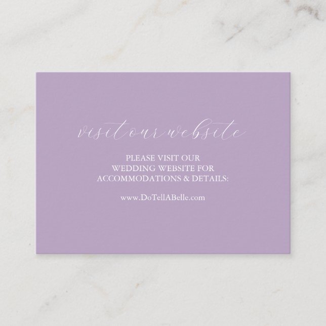 Wedding Website Insert Card Lilac Script (Front)