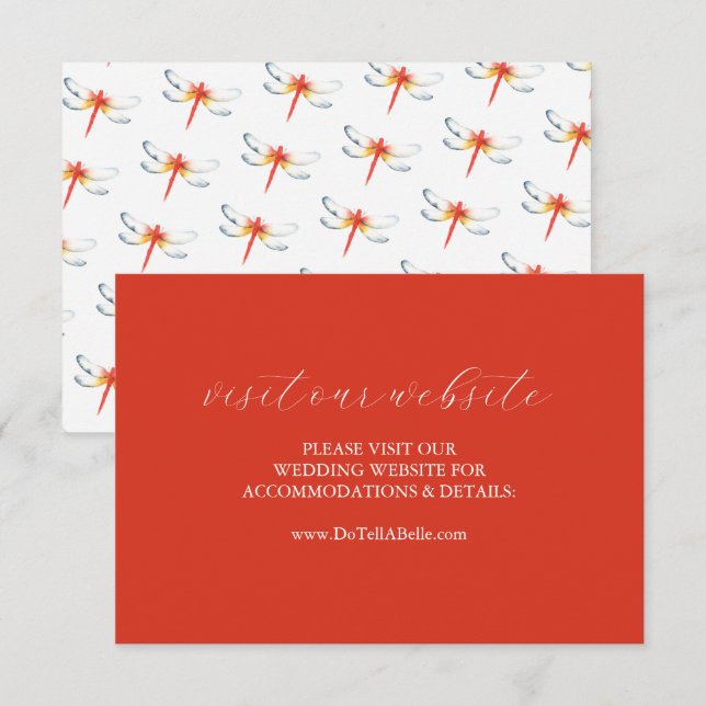 Wedding Website Insert Card Red Dragonfly (Front/Back)