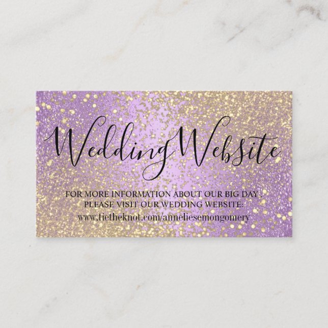 Wedding Website -  Lavender and Gold Glitter  Enclosure Card (Front)