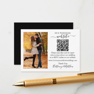Wedding Website Minimalist QR Photo Black White Enclosure Card