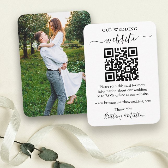 Wedding Website Minimalist QR Photo Rounded Edges Enclosure Card (Customize to change text size or text style.)