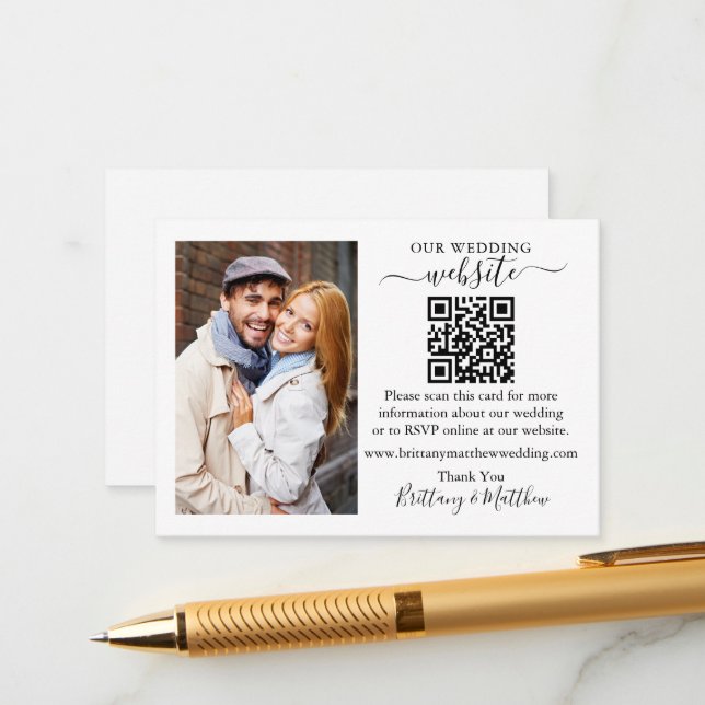 Wedding Website Minimalist Simple QR Photo Enclosure Card (Front/Back In Situ)