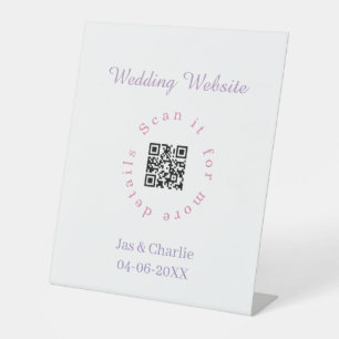 wedding website purple pink scan QR cicular elegan Pedestal Sign