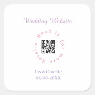 wedding website purple pink scan QR cicular elegan Square Sticker