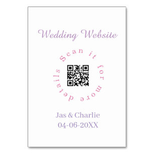 wedding website purple pink scan QR cicular elegan Table Number