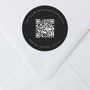 Wedding website QR code details rsvp black Classic Round Sticker
