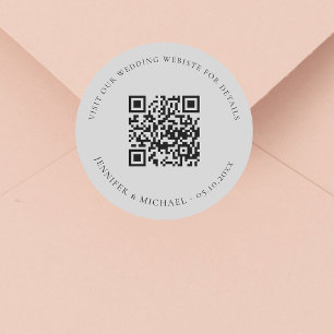 Wedding website QR code details rsvp grey Classic Round Sticker