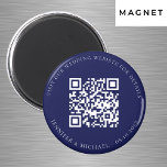 Wedding website QR code details rsvp navy blue Magnet<br><div class="desc">Add your url for your wedding website.  For information,  details,  online rsvp.  A navy blue background,  white text.</div>