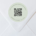 Wedding website QR code details rsvp sage green Classic Round Sticker<br><div class="desc">Add your url for your wedding website.  For information,  details,  online rsvp.  A sage green coloured background,  black text.</div>